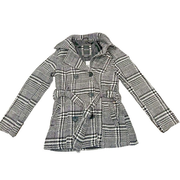 Me Jane Women's Black and Ivory Double Breasted Coat size Small PeaCoat - Picture 1 of 4